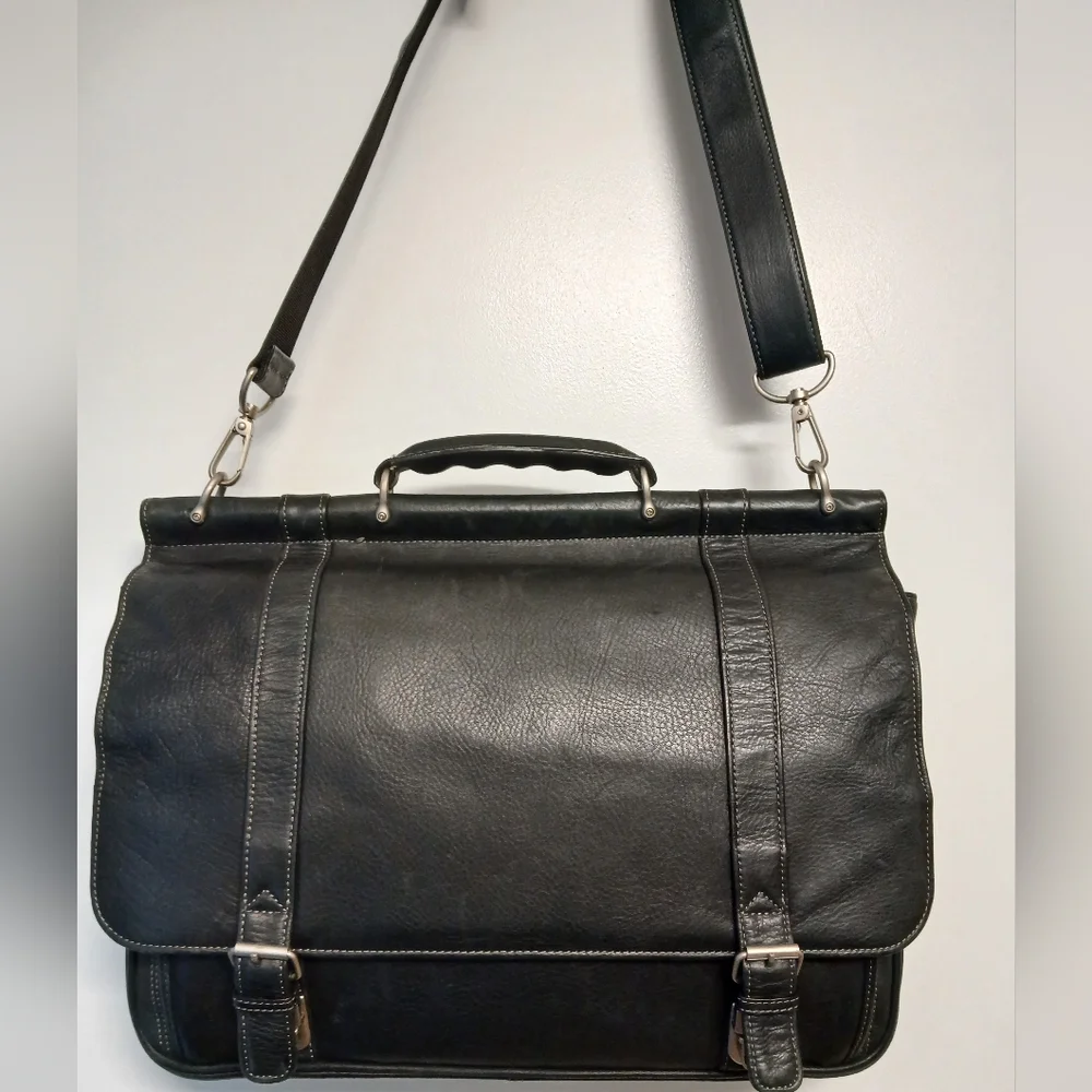 Business EL PORTAL Black Leather MESSENGER Office Work BRIEFCASE ATTACHE BAG